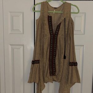 Free People Asymmetrical Beige Dress with Embroidered Details